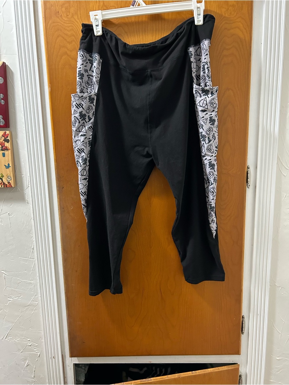 Black High-Rise Leggings with White  Harry Potter themed Graphic Side Panels